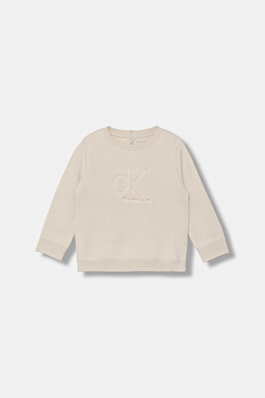 Levně Kojenecký svetr Calvin Klein Jeans béžová barva, IN0IN00234