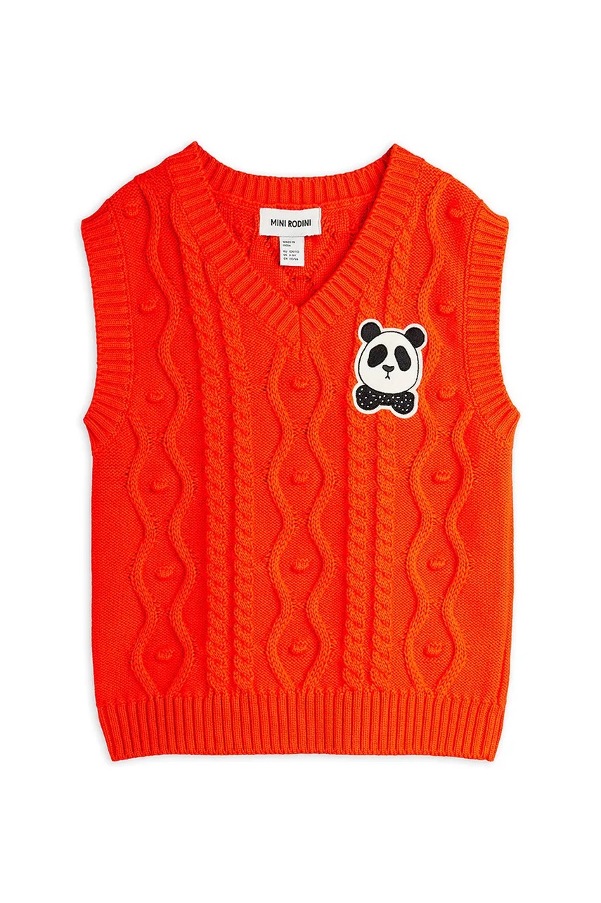 Детская хлопковая жилетка Mini Rodini Panda цвет красный 25720124 Детская хлопковая жилетка Mini Rodini Panda цвет красный 25720124