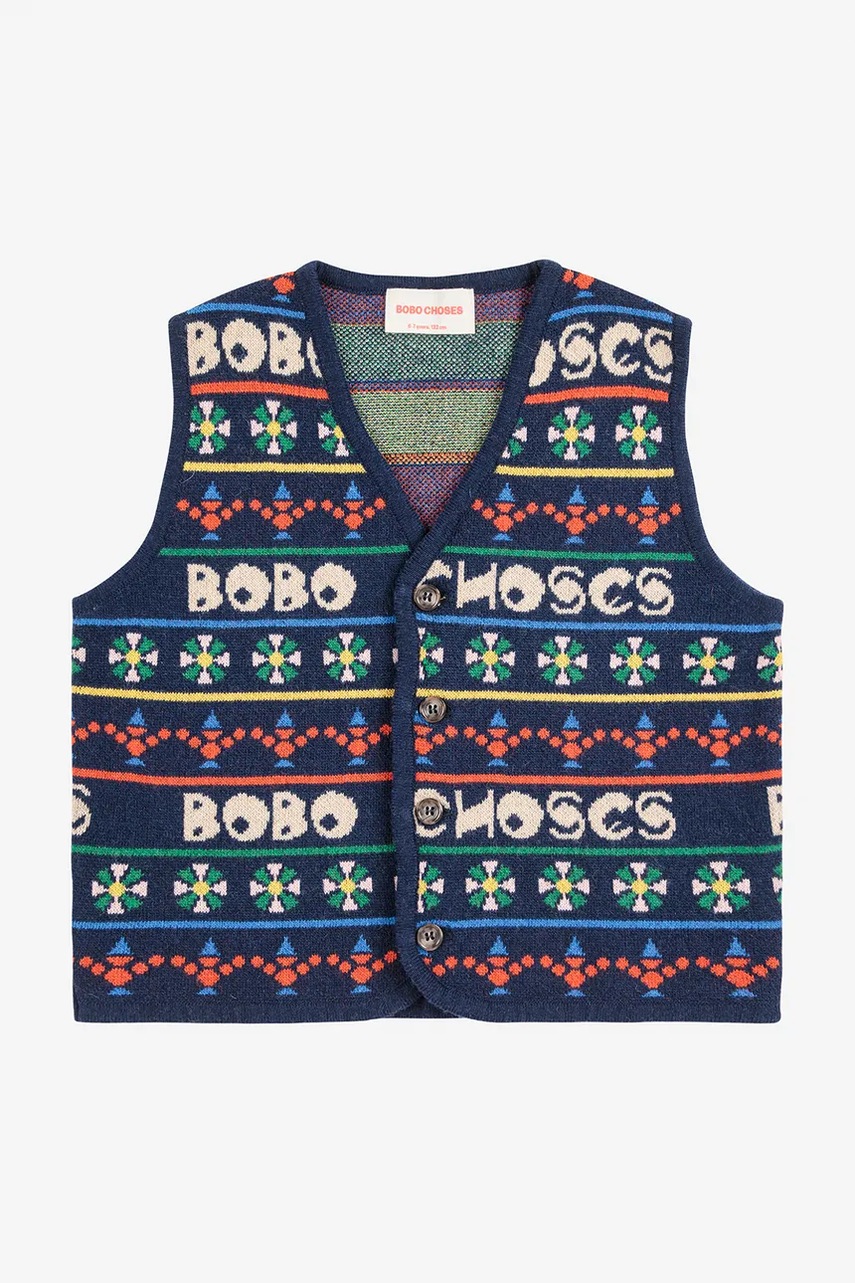 Детская жилетка с добавлением шерсти Bobo Choses Toys цвет синий 225FC013 Детская жилетка с добавлением шерсти Bobo Choses Toys цвет синий 225FC013