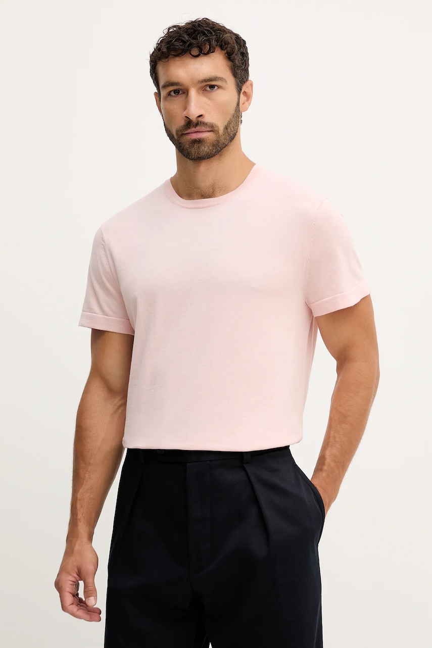 BOSS tricou din bumbac BECKHAM X BOSS culoarea roz, uni, 50552423