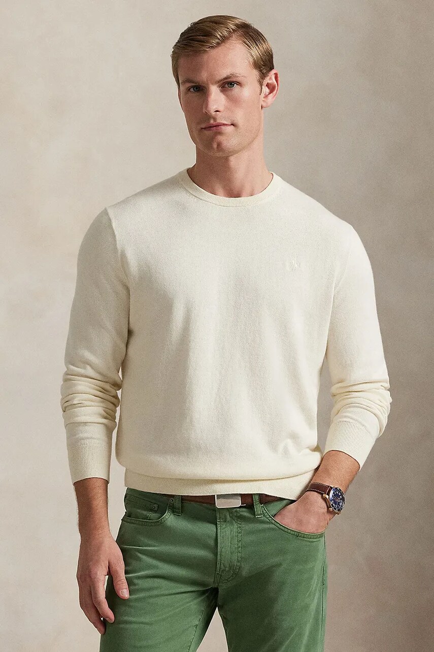 Levně Bavlněný svetr Polo Ralph Lauren pánský, béžová barva, 710973589