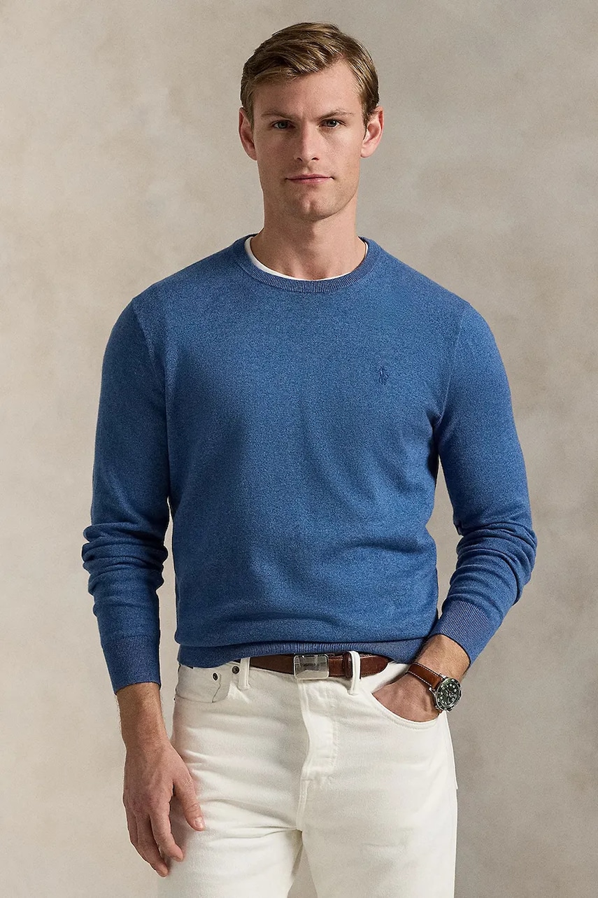 Levně Bavlněný svetr Polo Ralph Lauren pánský, modrá barva, 710973589
