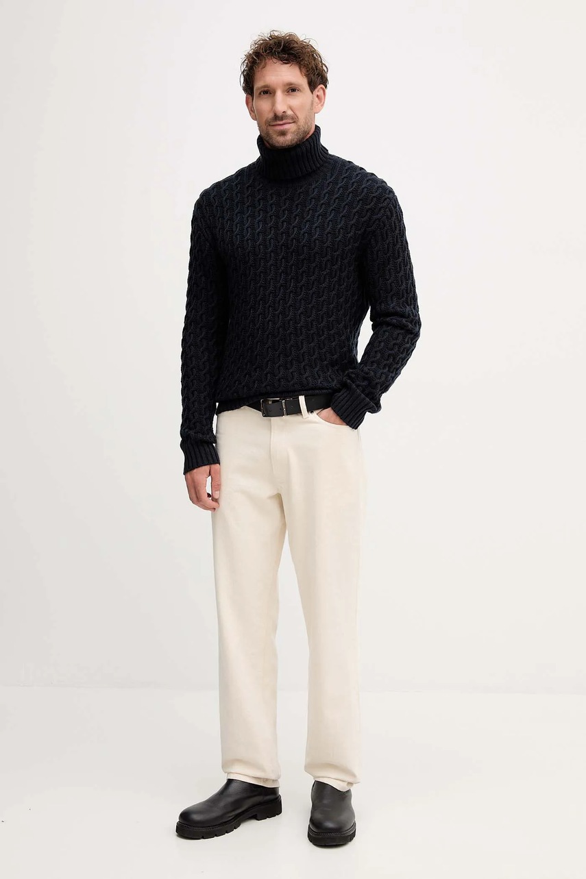 Шерстяной свитер BOSS BECKHAM X BOSS цвет синий с гольфом 50554338