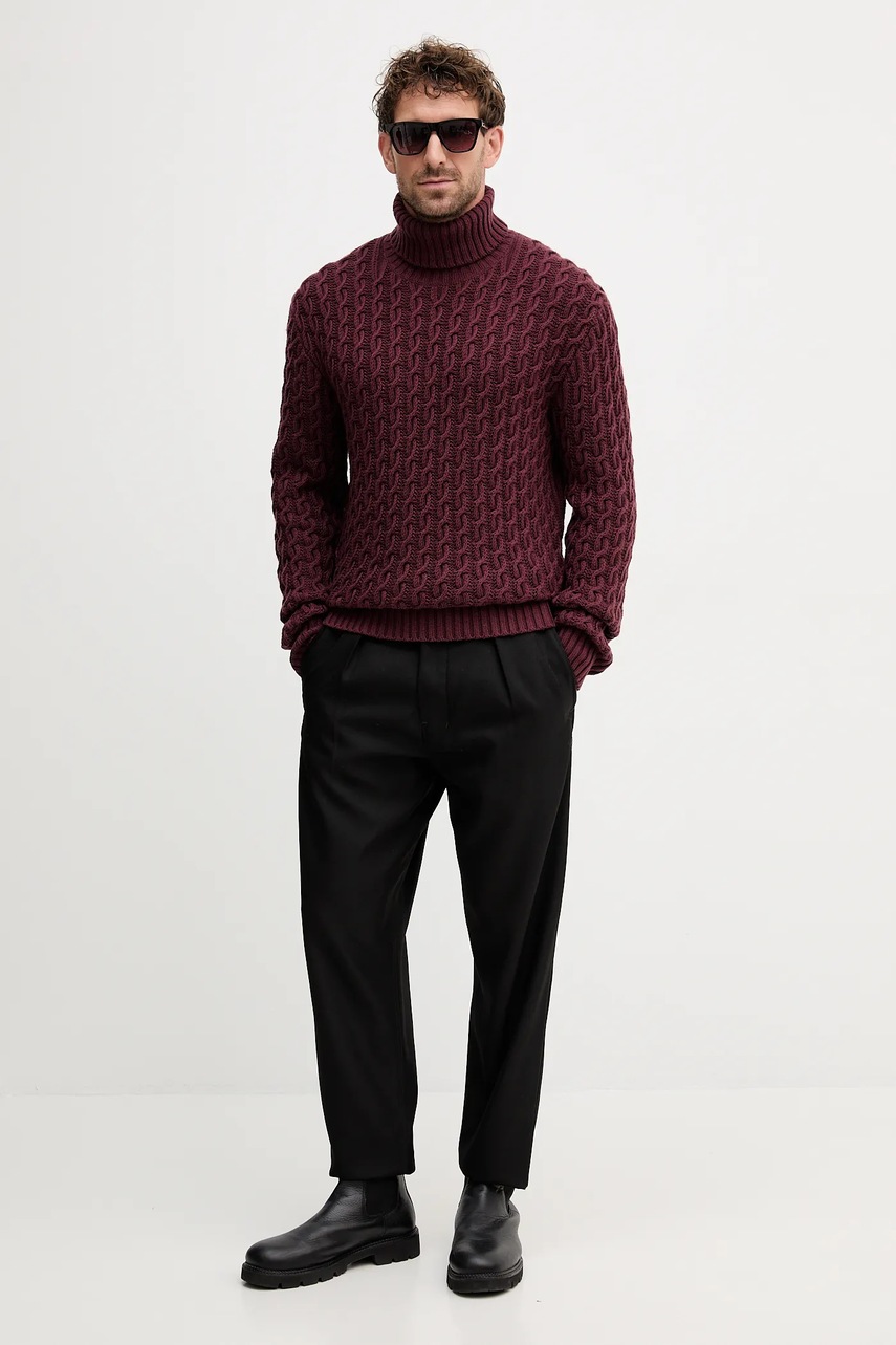 Шерстяной свитер BOSS BECKHAM X BOSS цвет бордовый с гольфом 50554338