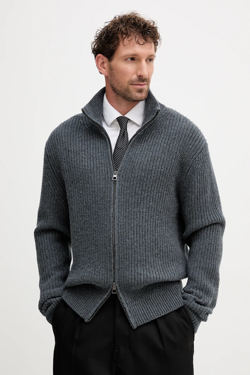 BOSS pulover de lână BECKHAM X BOSS culoarea gri, 50554340