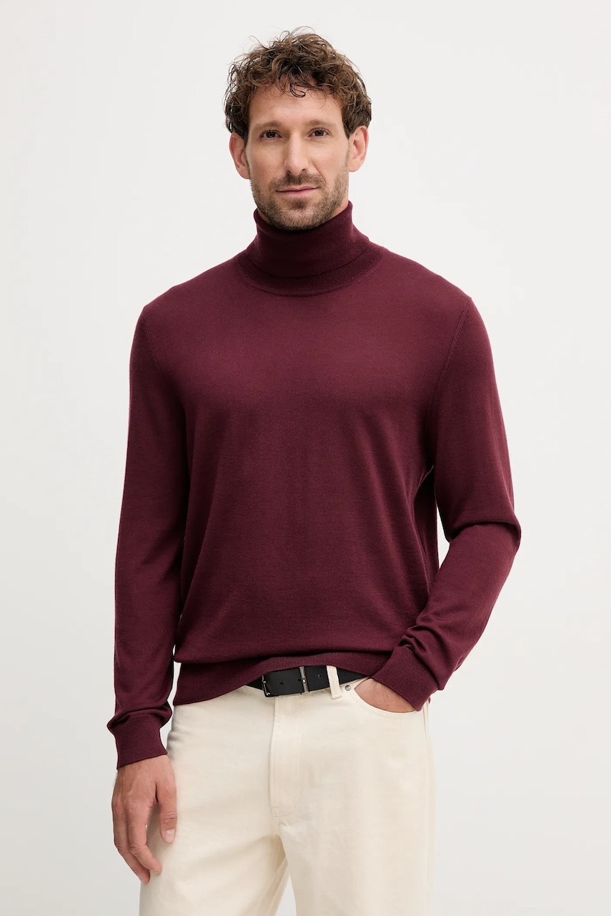 Levně Kašmírový svetr BOSS BECKHAM X BOSS pánský, vínová barva, s golfem, 50557974
