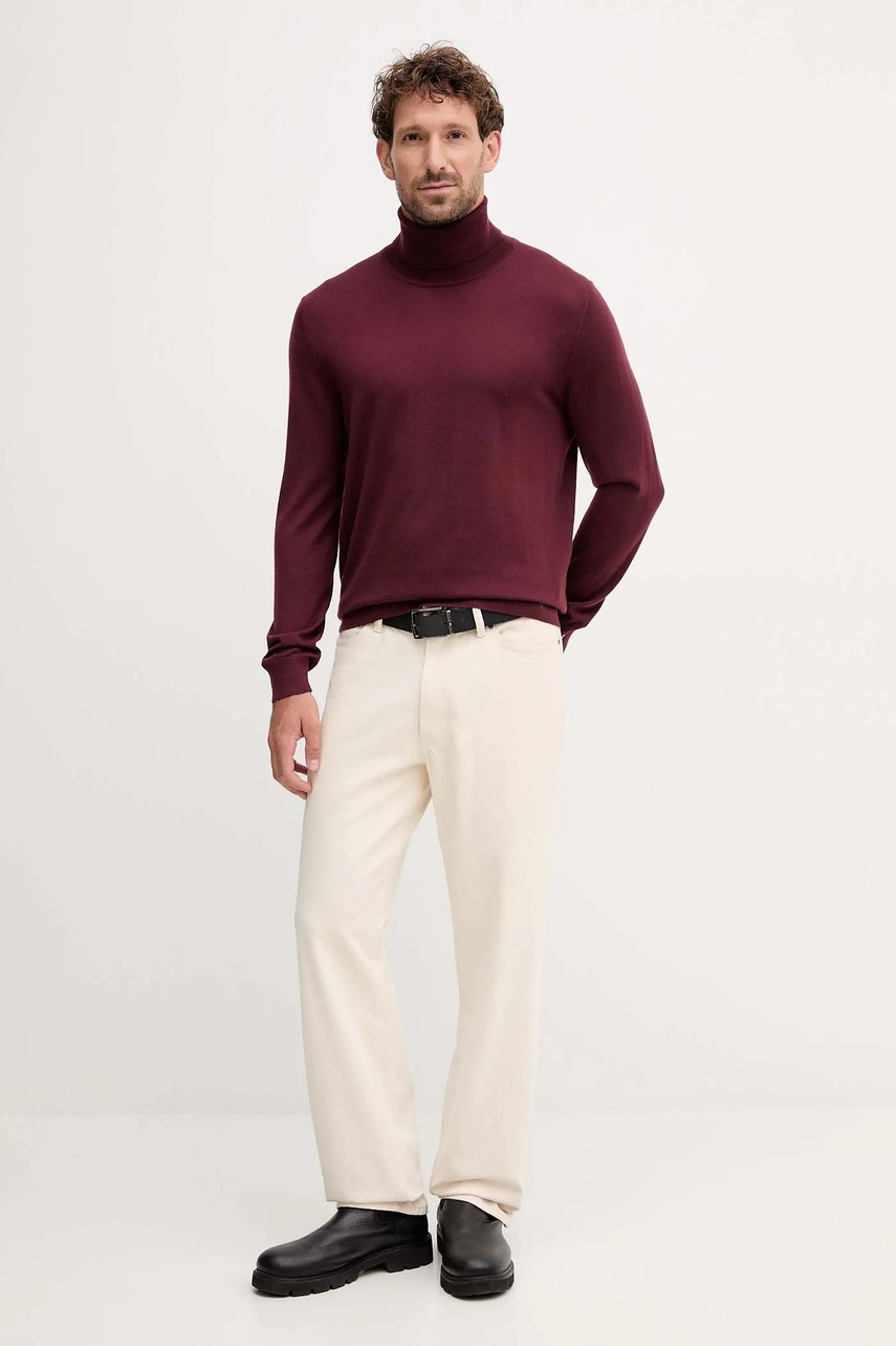 Кашемировый свитер BOSS BECKHAM X BOSS цвет бордовый лёгкий с гольфом 50557974