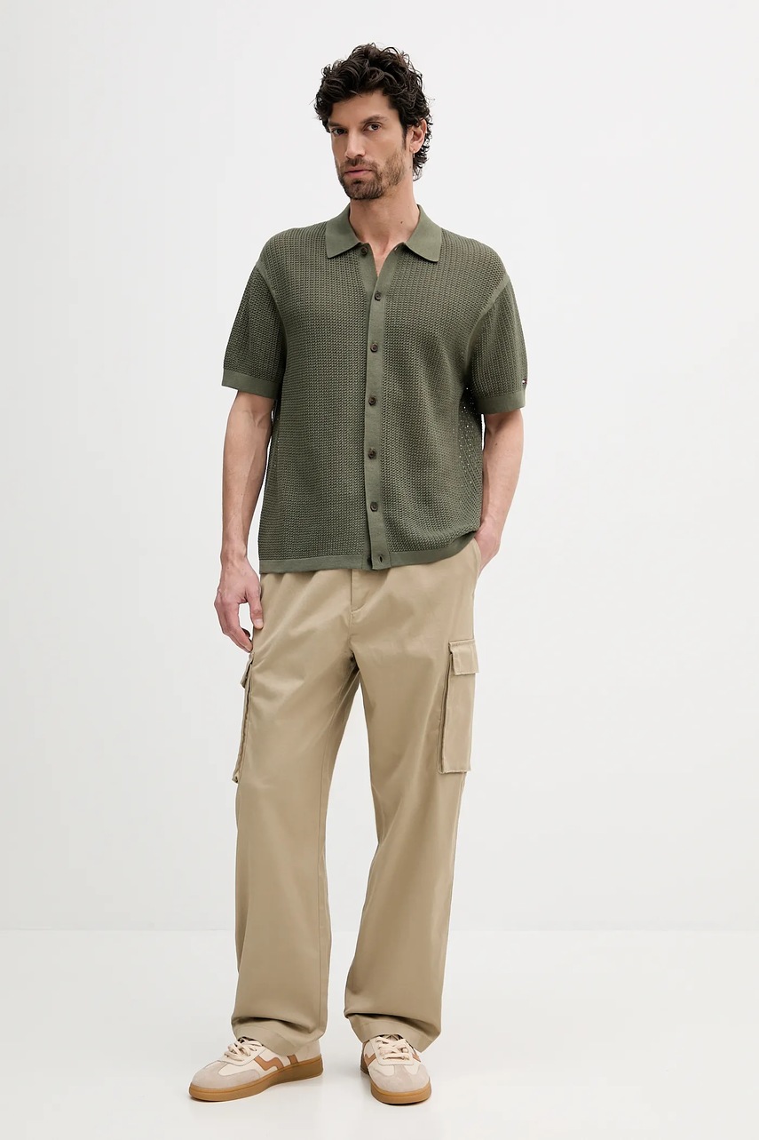 Хлопковая рубашка Tommy Hilfiger цвет зелёный relaxed классический воротник MW0MW39530