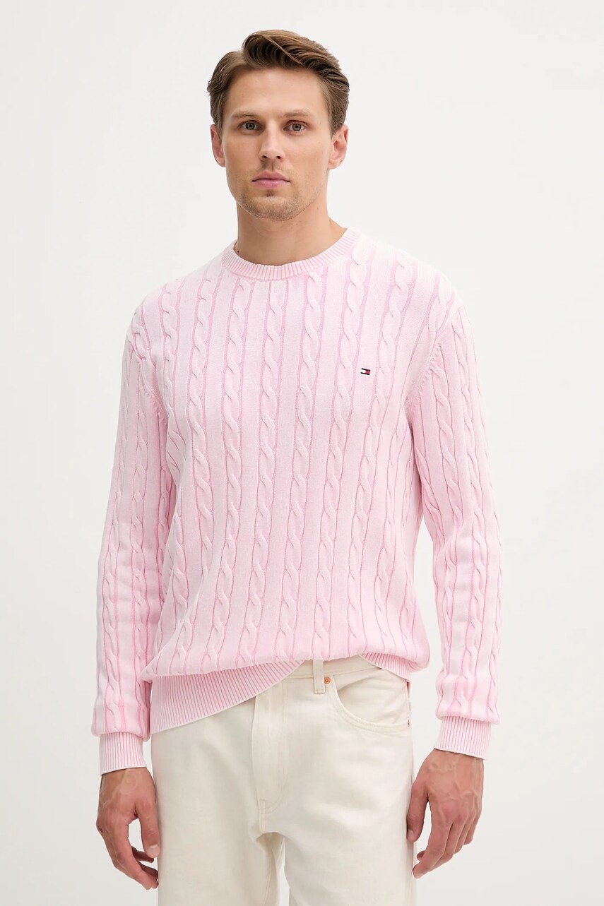 Levně Bavlněný svetr Tommy Hilfiger pánský, růžová barva, MW0MW39524