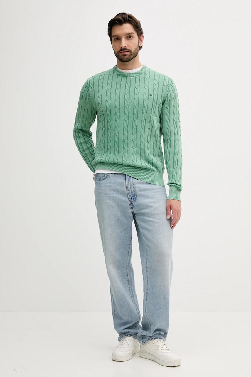 Хлопковый свитер Tommy Hilfiger цвет зелёный лёгкий MW0MW39524 Хлопковый свитер Tommy Hilfiger цвет зелёный лёгкий MW0MW39524