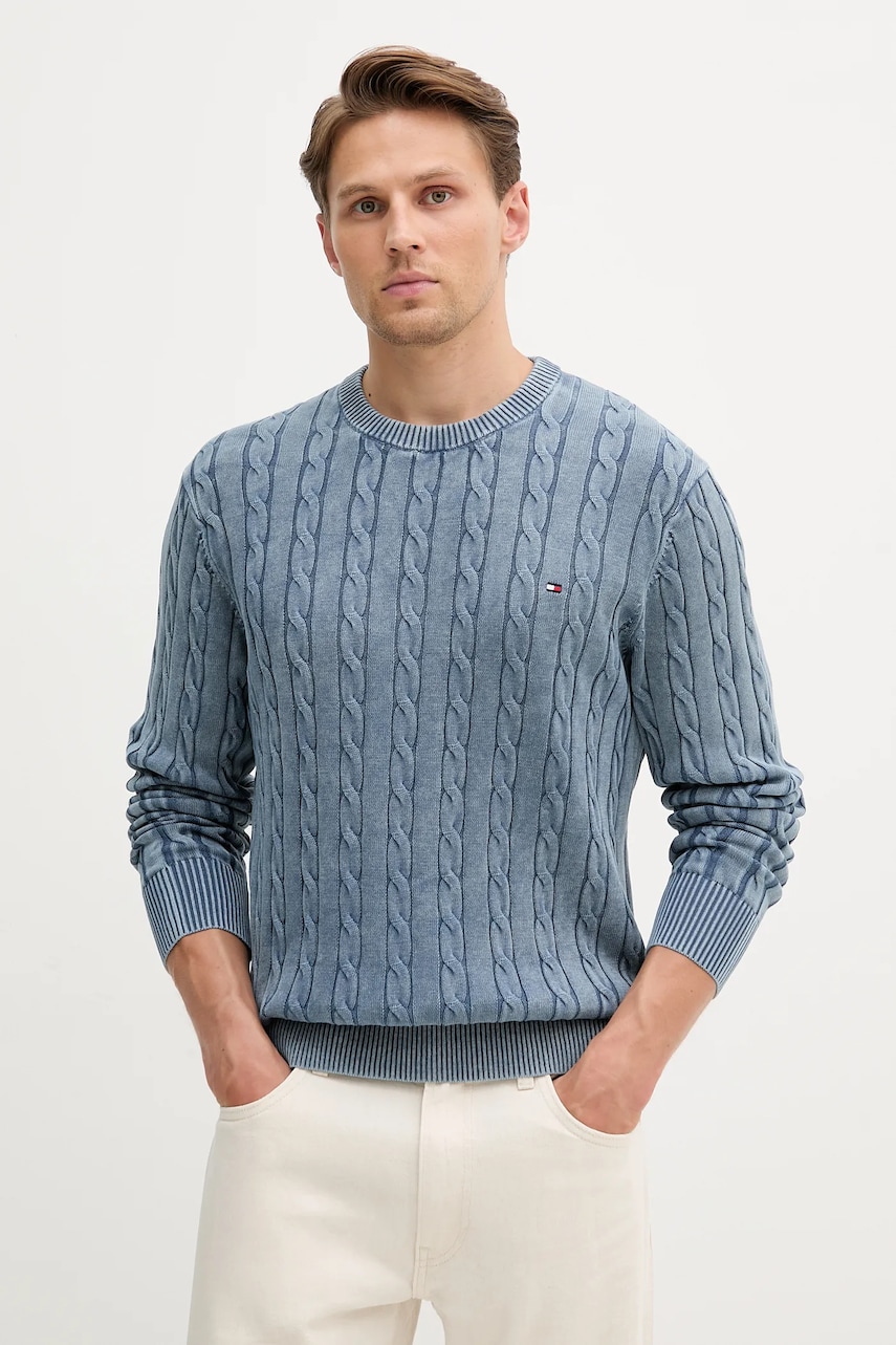 Levně Bavlněný svetr Tommy Hilfiger pánský, modrá barva, MW0MW39524