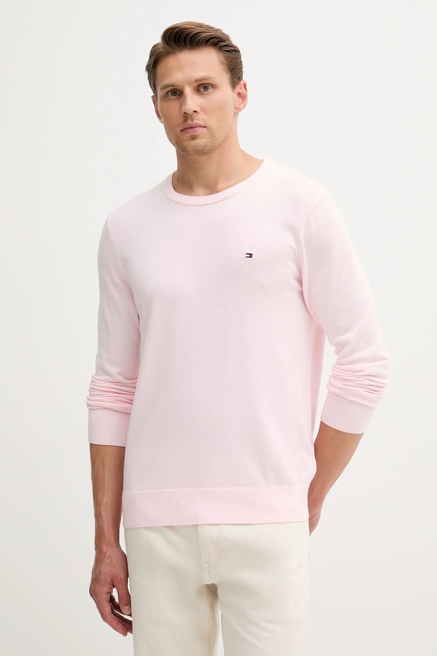Bavlněný svetr Tommy Hilfiger pánský, růžová barva, MW0MW39999