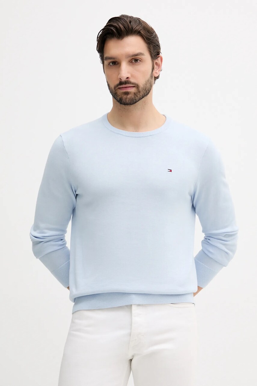 Levně Bavlněný svetr Tommy Hilfiger pánský, modrá barva, MW0MW39999