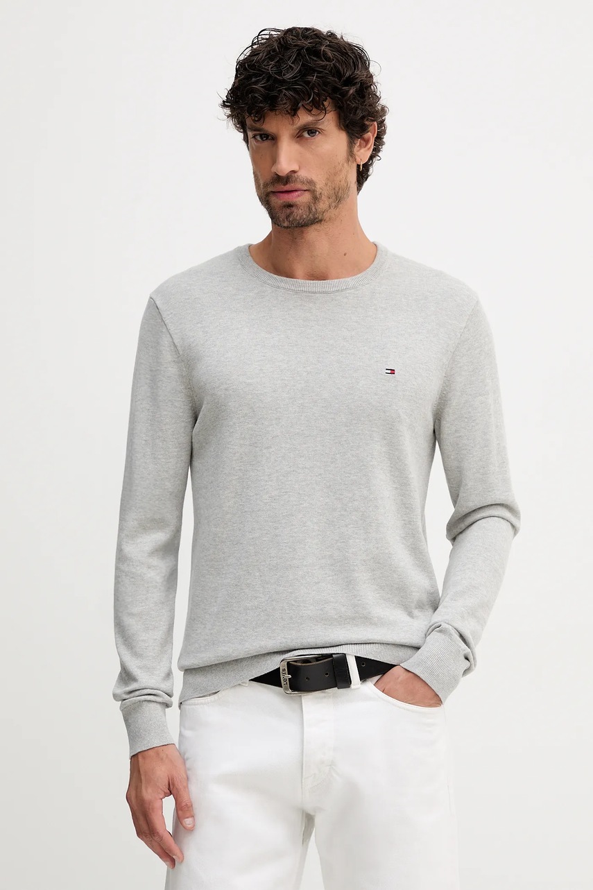 

Памучен пуловер Tommy Hilfiger в синьо от лека материя MW0MW39999, Сив