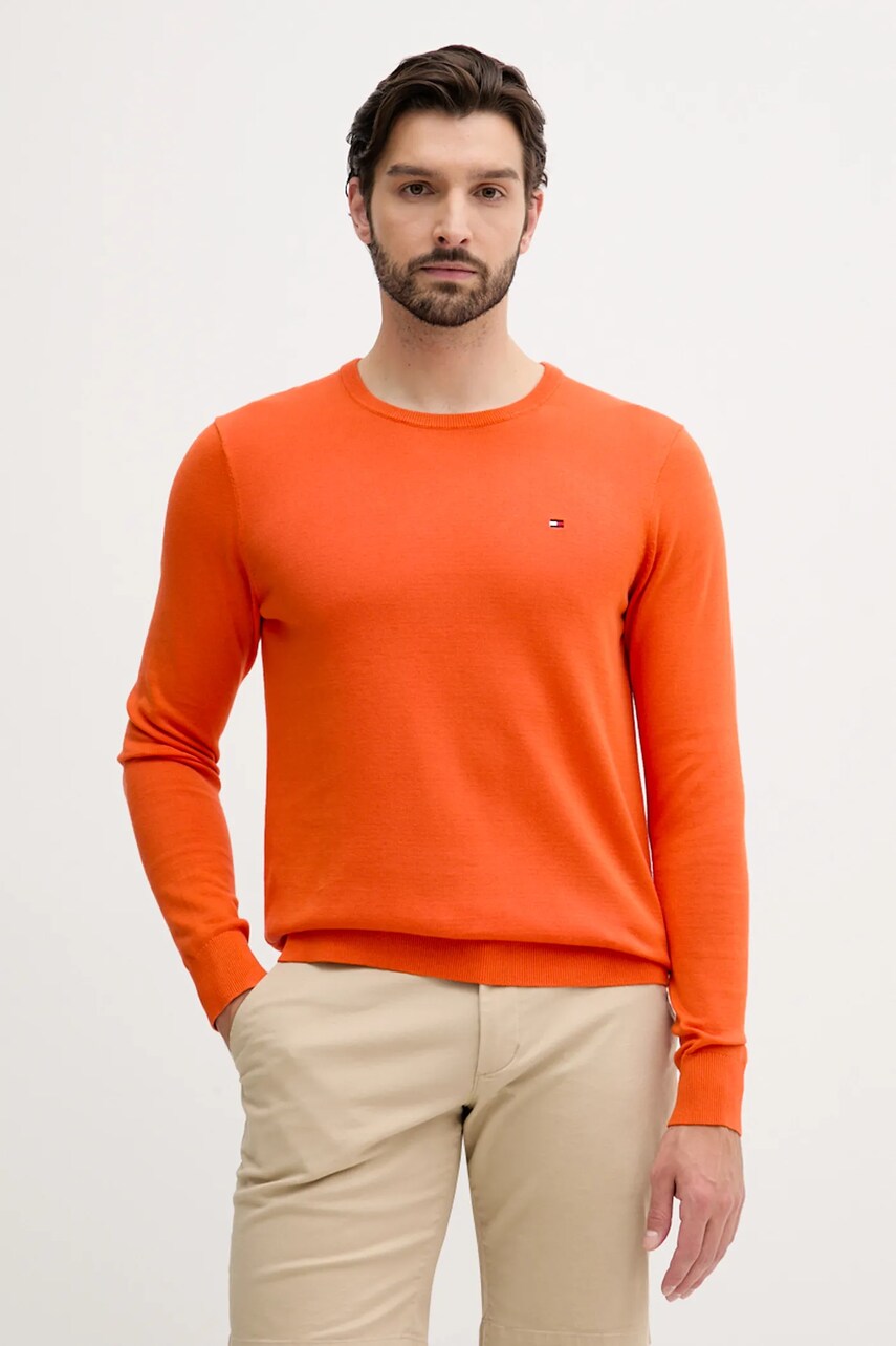 Levně Bavlněný svetr Tommy Hilfiger pánský, oranžová barva, MW0MW39999