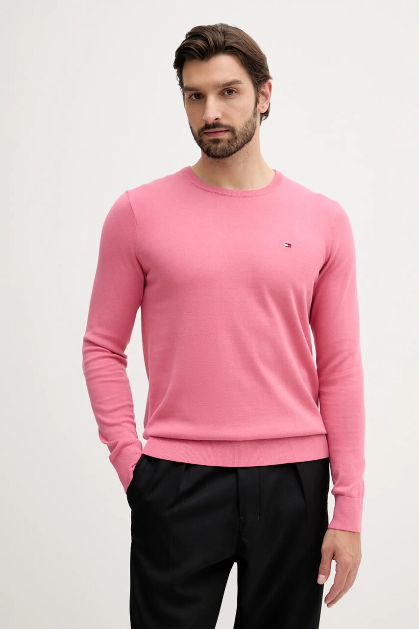 Levně Bavlněný svetr Tommy Hilfiger pánský, růžová barva, MW0MW39999