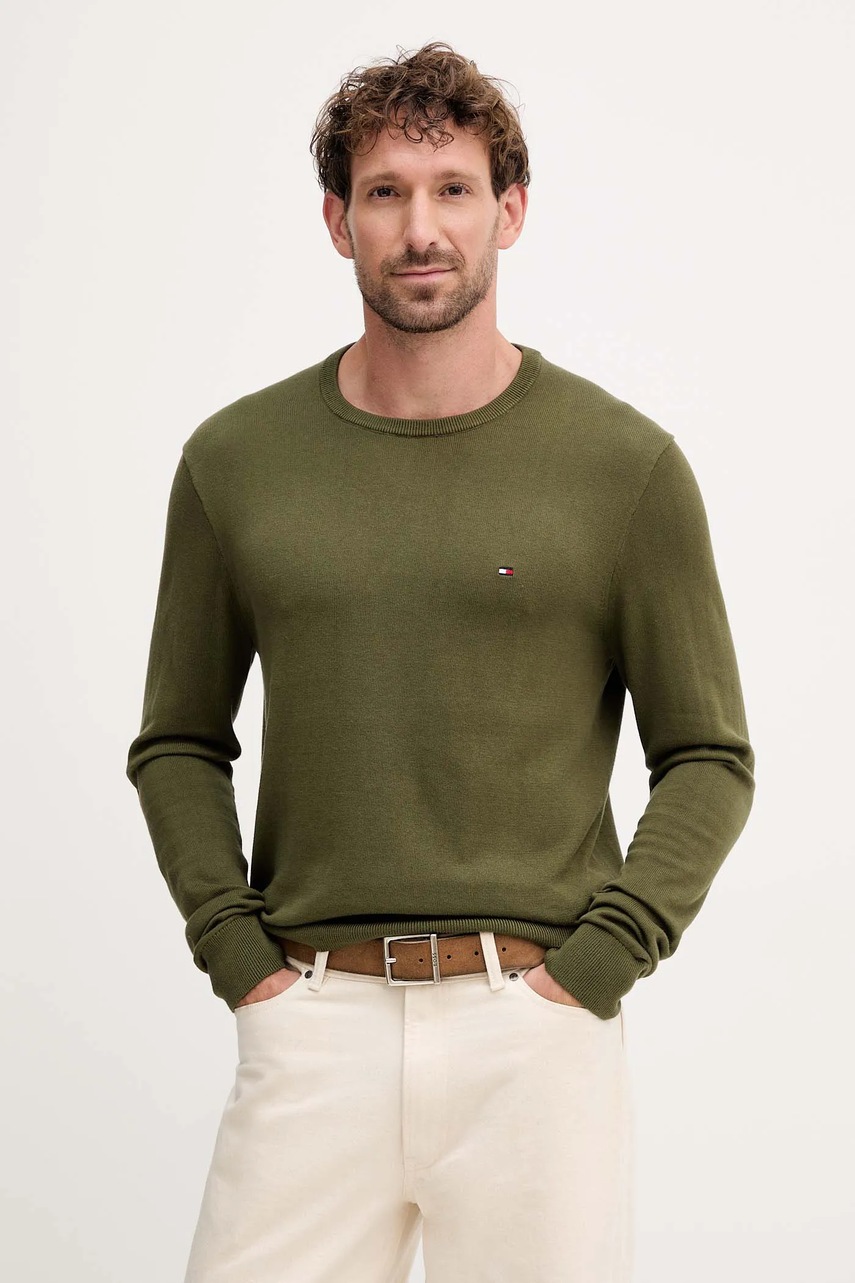 

Памучен пуловер Tommy Hilfiger в синьо от лека материя MW0MW39999, Зелен