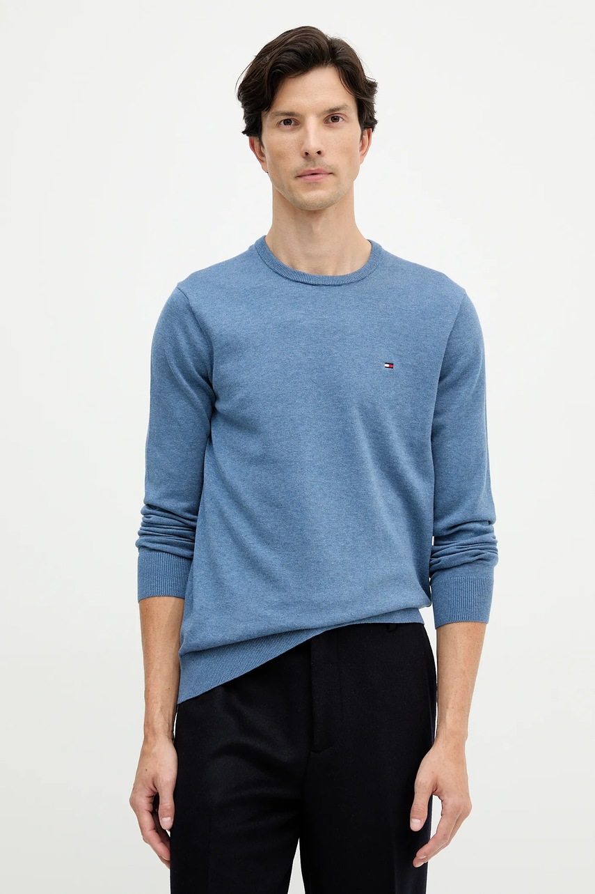 

Памучен пуловер Tommy Hilfiger в синьо от лека материя MW0MW39999, Син