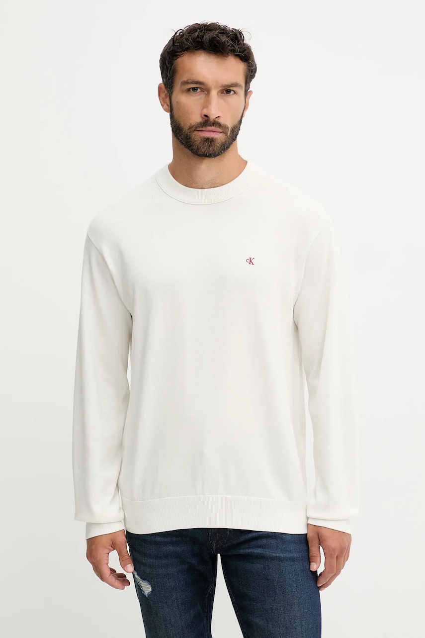 Levně Bavlněný svetr Calvin Klein Jeans pánský, béžová barva, LV04RC309G