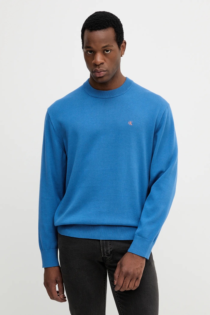 Levně Bavlněný svetr Calvin Klein Jeans pánský, modrá barva, LV04RC309G