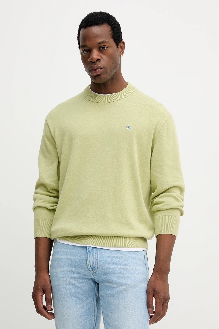 Levně Bavlněný svetr Calvin Klein Jeans pánský, zelená barva, LV04RC309G