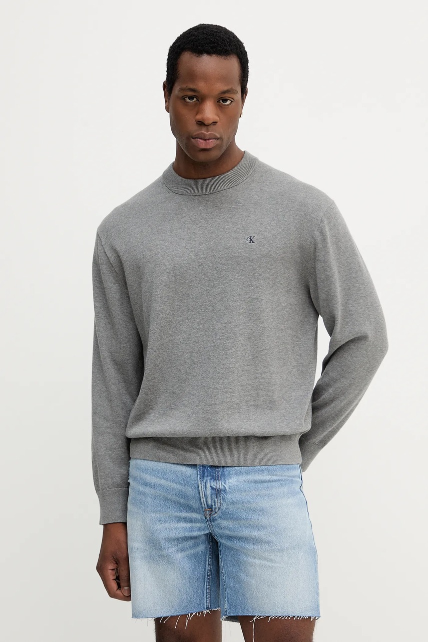 Levně Bavlněný svetr Calvin Klein Jeans pánský, šedá barva, LV04RC309G