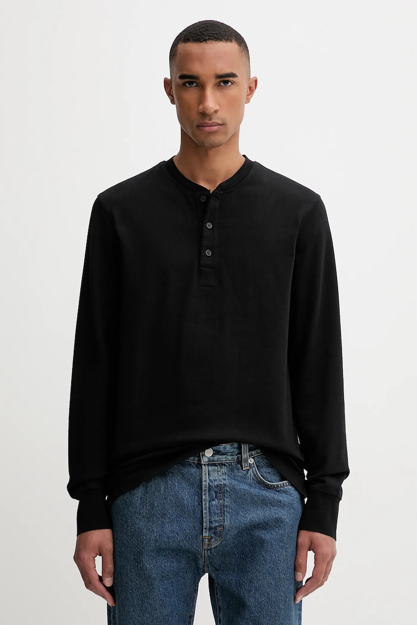 Filippa K longsleeve din bumbac culoarea negru, uni, 31498