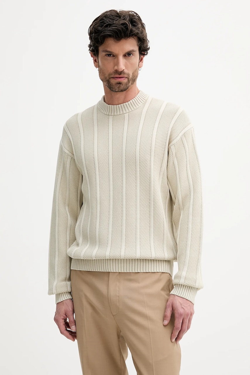 BOSS Orange pulover de bumbac culoarea bej, 50543690