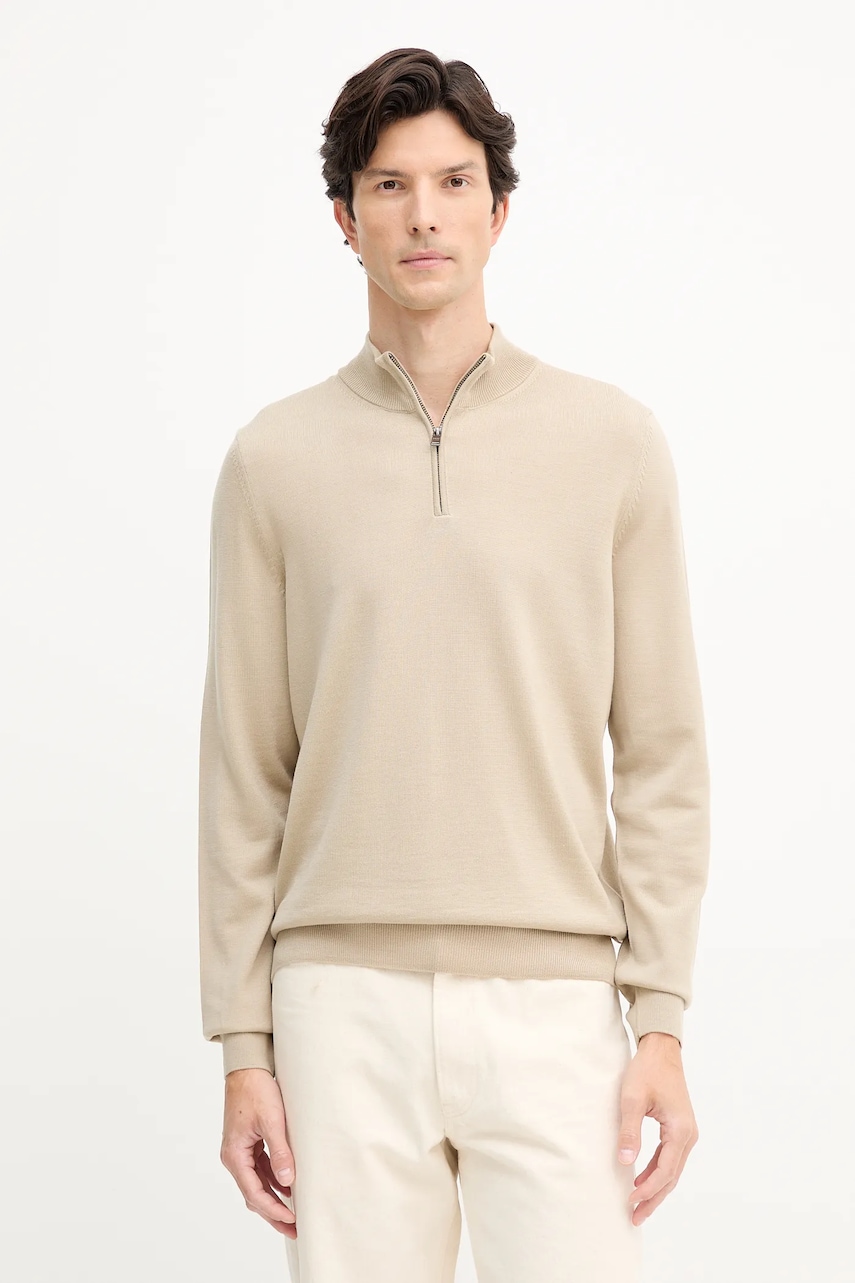 BOSS pulover de lana culoarea bleumarin, light, cu turtleneck, 50528300