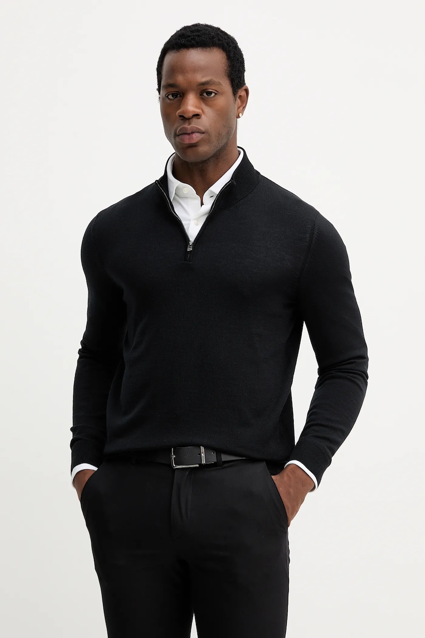 BOSS pulover de lână culoarea negru, light, cu turtleneck, 50528300