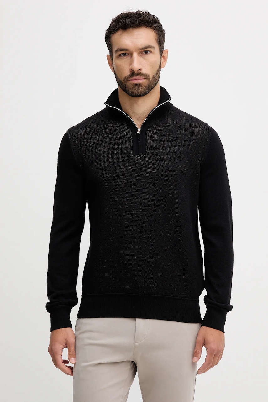 BOSS pulover de lână culoarea negru, cu turtleneck, 50543155