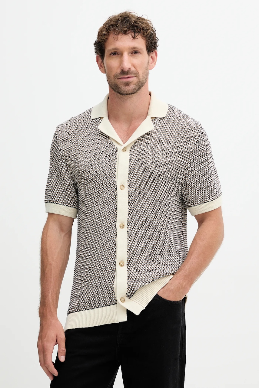 BOSS cardigan din bumbac culoarea bej, 50543163