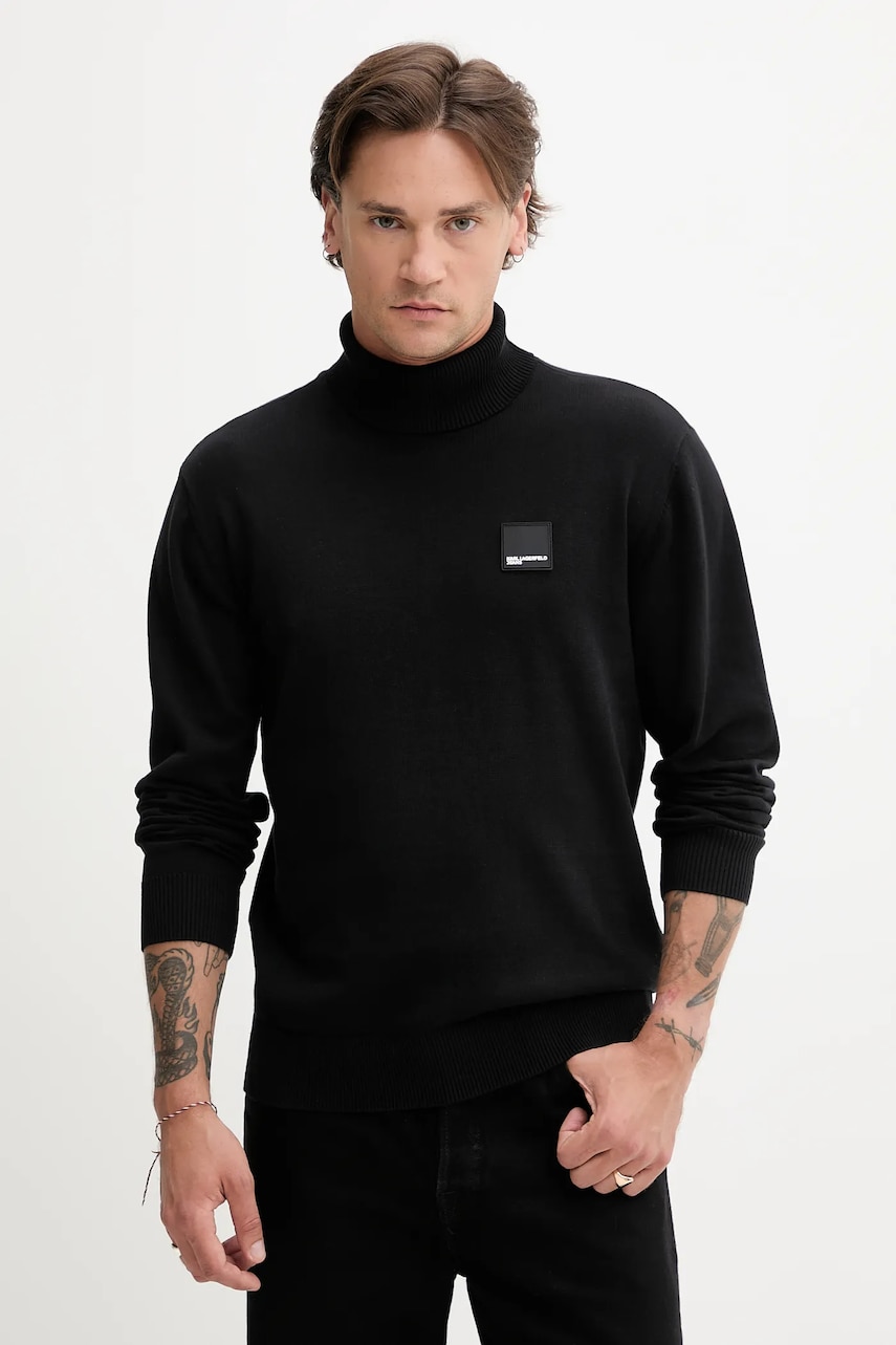 Karl Lagerfeld Jeans pulover de bumbac culoarea negru, light, cu guler, A3M18001