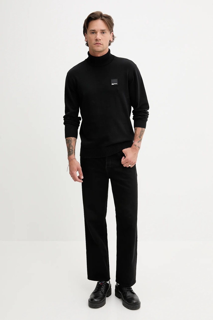 Хлопковый свитер Karl Lagerfeld Jeans цвет чёрный лёгкое с гольфом A3M18001