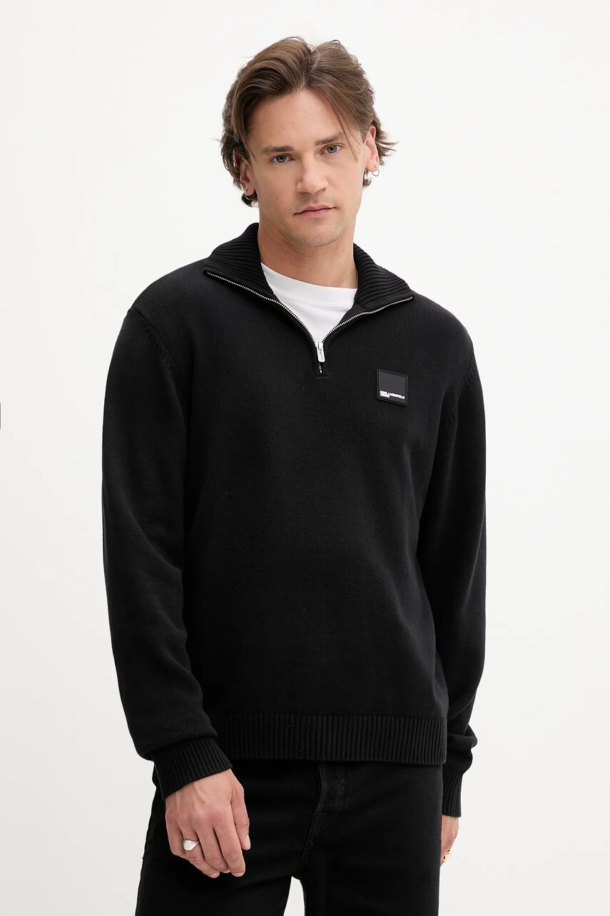 Karl Lagerfeld Jeans pulover de bumbac culoarea negru, light, cu turtleneck, A3M18002