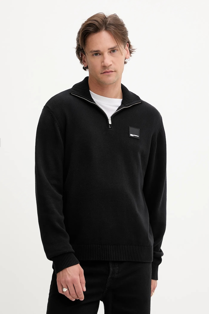 Karl Lagerfeld Jeans pulover de bumbac culoarea negru, light, cu turtleneck, A3M18002