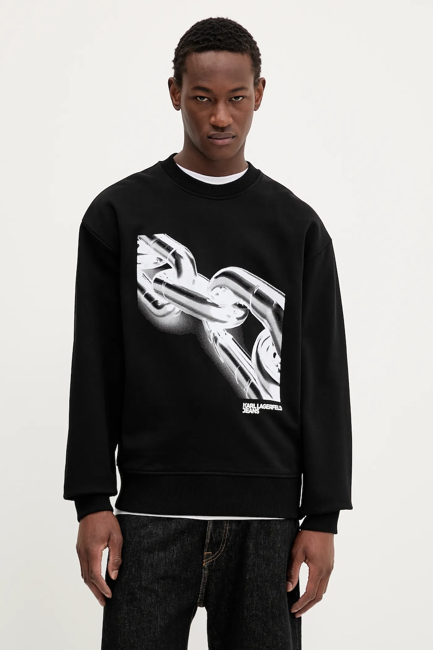 Karl Lagerfeld Jeans hanorac de bumbac culoarea negru, cu imprimeu, A3M20021