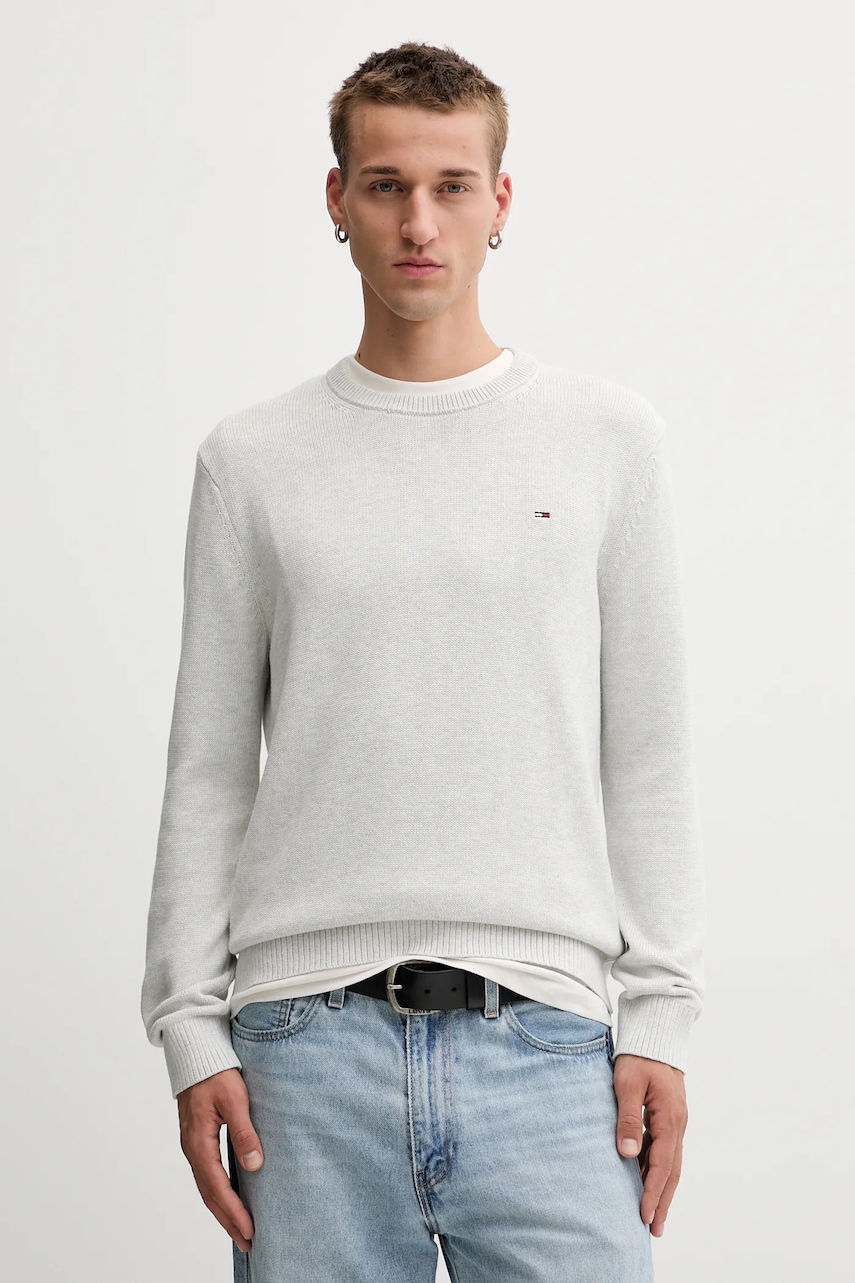 Tommy Jeans pulover de bumbac culoarea gri, light, DM0DM21787