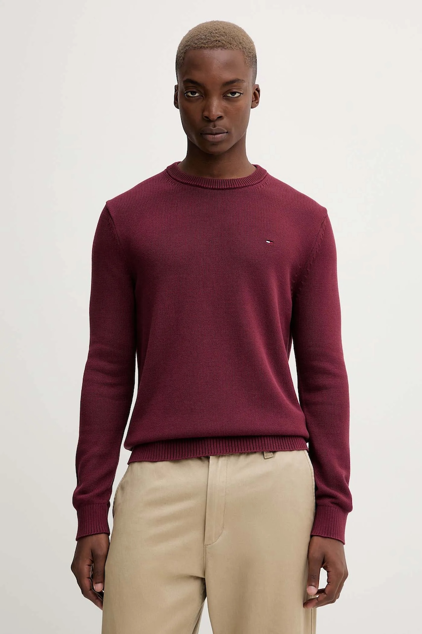 Tommy Jeans pulover de bumbac culoarea bordo, light, DM0DM21787