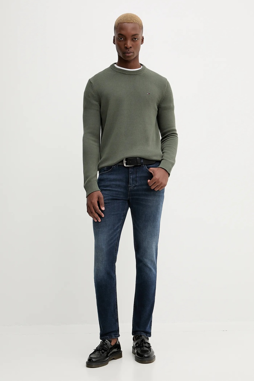 Хлопковый свитер Tommy Jeans цвет зелёный лёгкий DM0DM21787