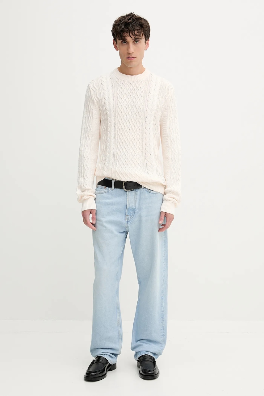 Хлопковый свитер Tommy Jeans цвет бежевый лёгкий DM0DM22101 Хлопковый свитер Tommy Jeans цвет бежевый лёгкий DM0DM22101