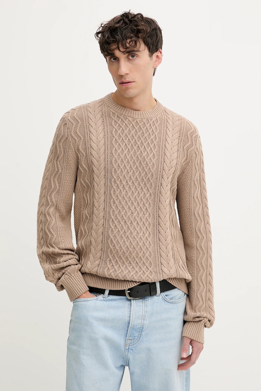 Levně Bavlněný svetr Tommy Jeans pánský, hnědá barva, DM0DM22101