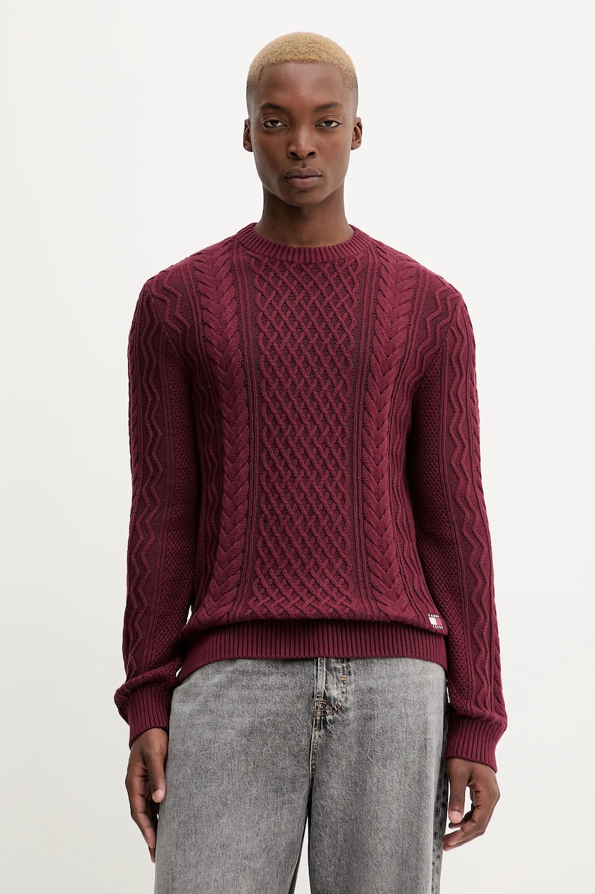 Tommy Jeans pulover de bumbac culoarea bordo, light, DM0DM22101