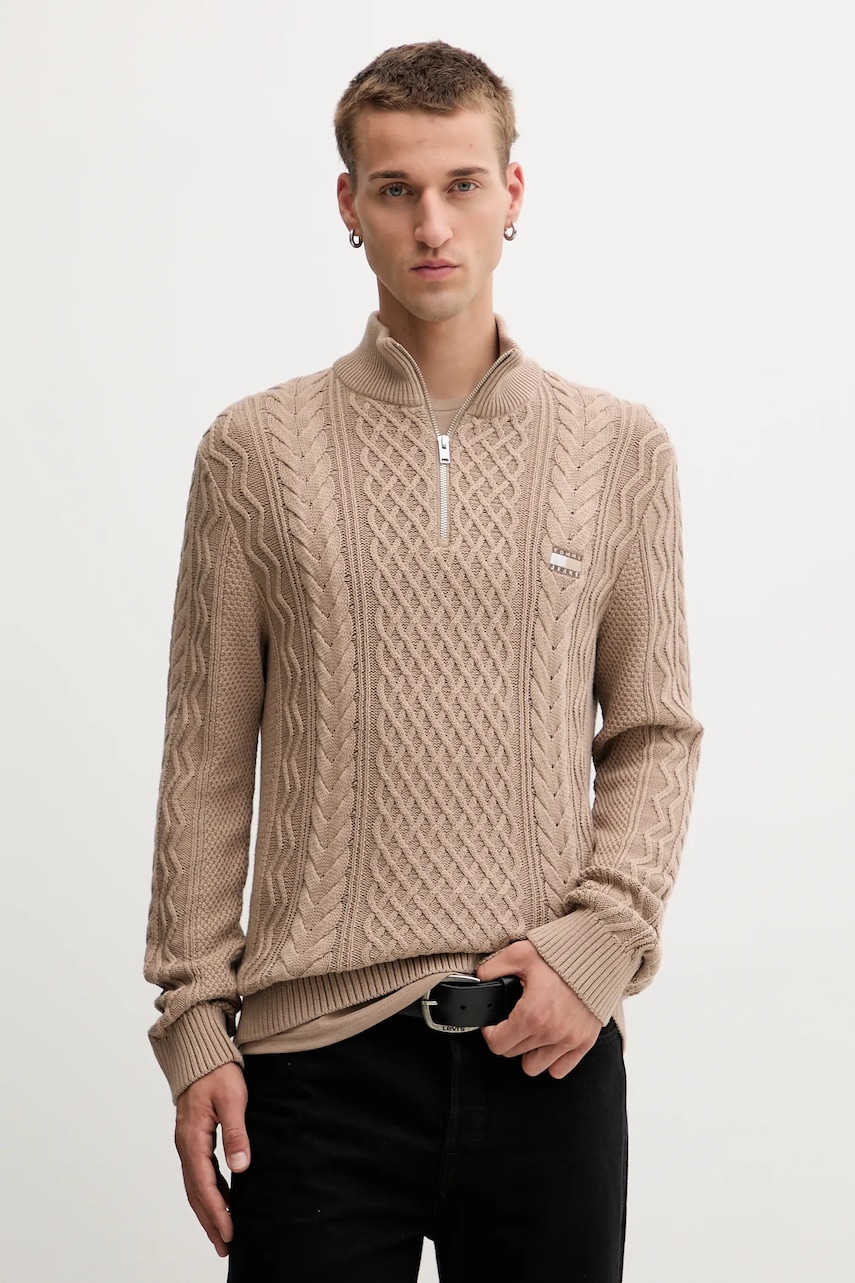 Tommy Jeans pulover de bumbac culoarea maro, light, DM0DM22103