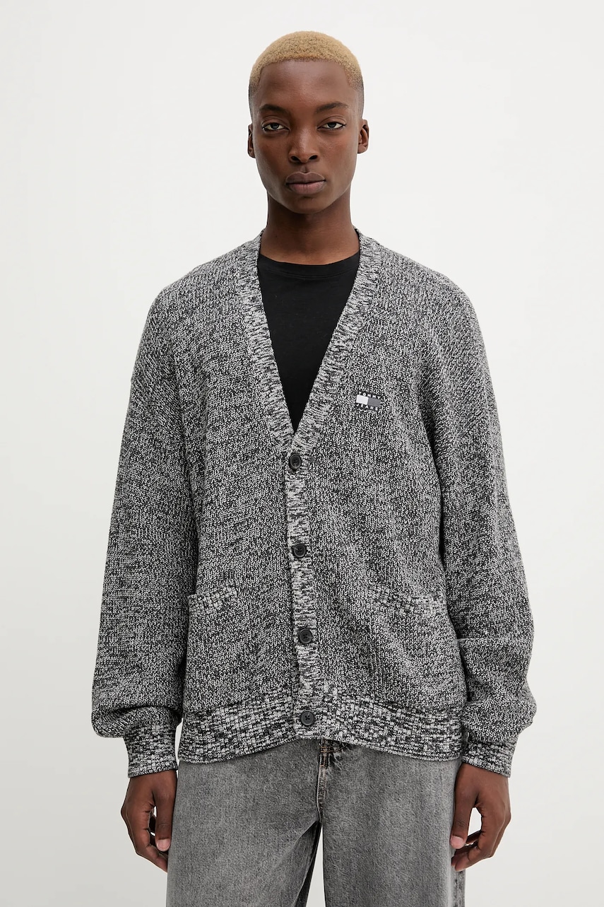 Tommy Jeans cardigan din bumbac culoarea negru, DM0DM22104