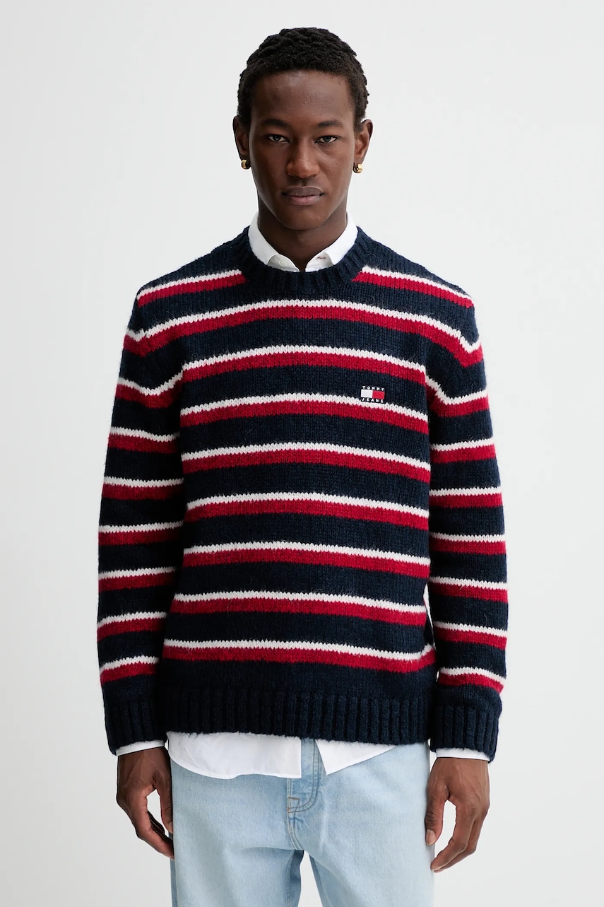 Tommy Jeans pulover din amestec de alpaca culoarea bleumarin, călduros, DM0DM22109