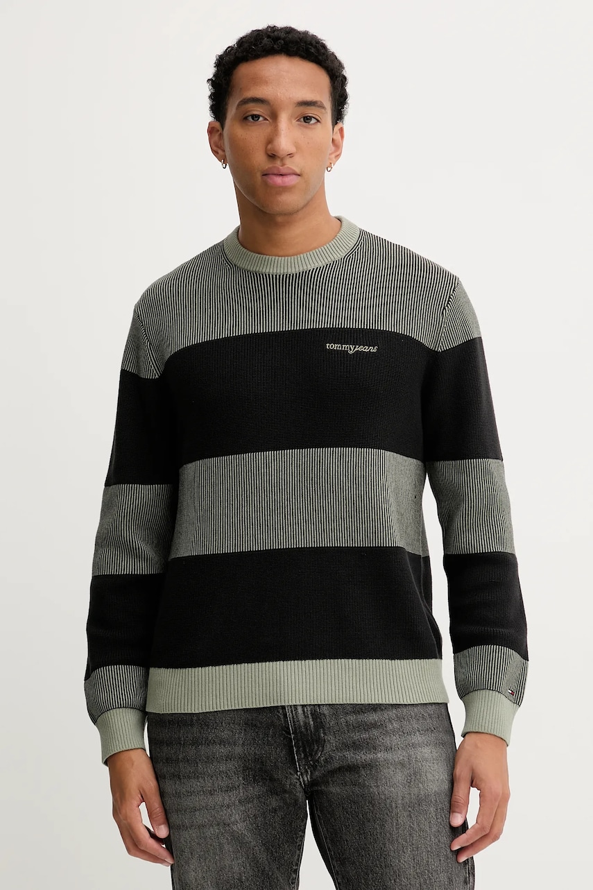 Tommy Jeans pulover de bumbac culoarea verde, DM0DM22110