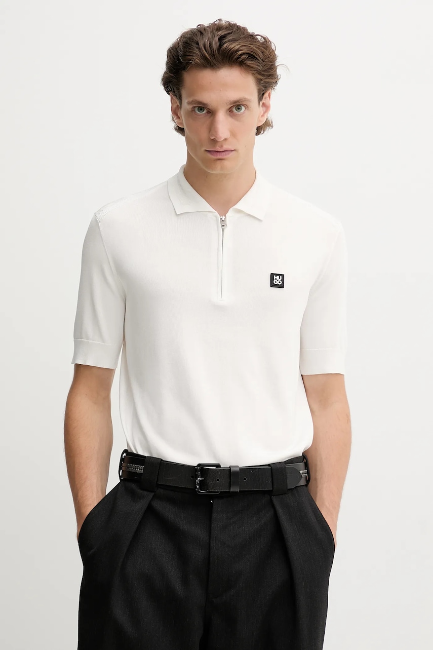 Levně Polo tričko HUGO pánské, béžová barva, 50542750