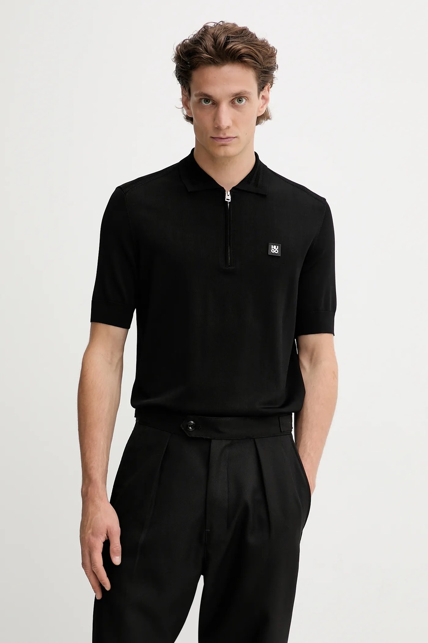 Levně Polo tričko HUGO pánské, černá barva, 50542750