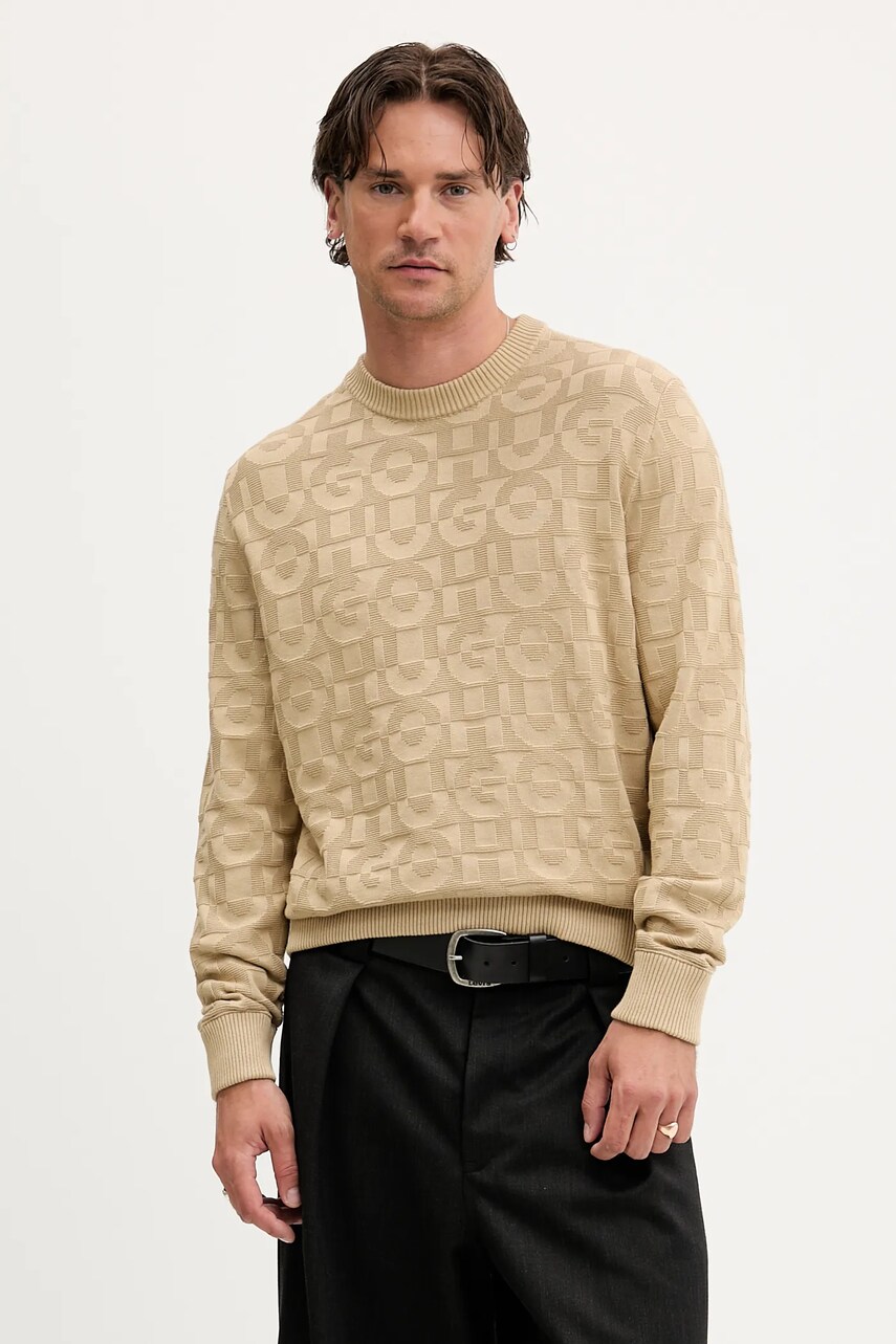 HUGO pulover de bumbac culoarea verde, light, 50543785